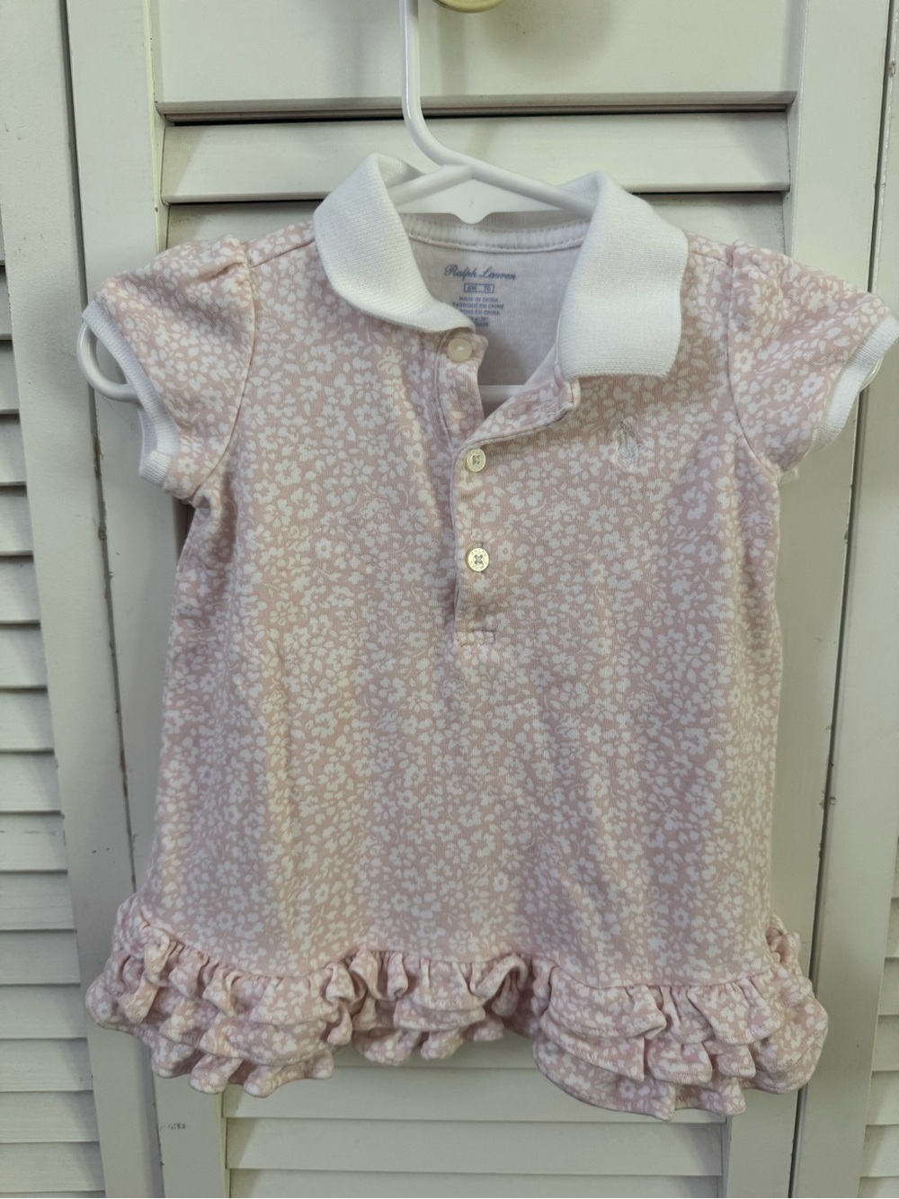 Ralph Lauren Light Pink Floral Polo Dress with White Collar Size -6 mo